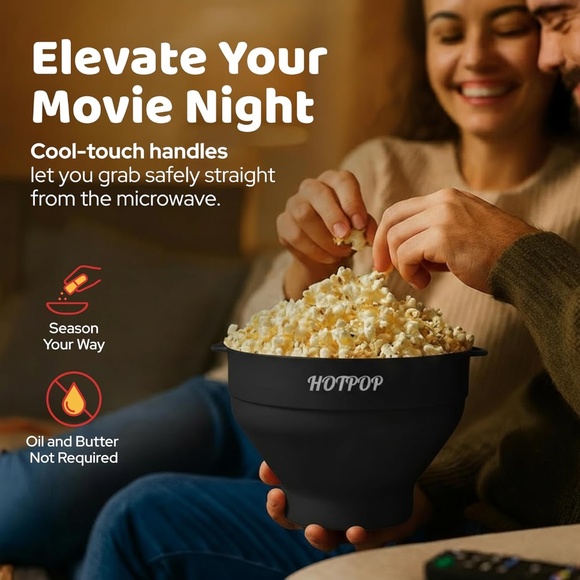 The Original Hotpop Microwave Silicone Popcorn Popper, Collapsible Bowl - Black - Picture 5 of 6